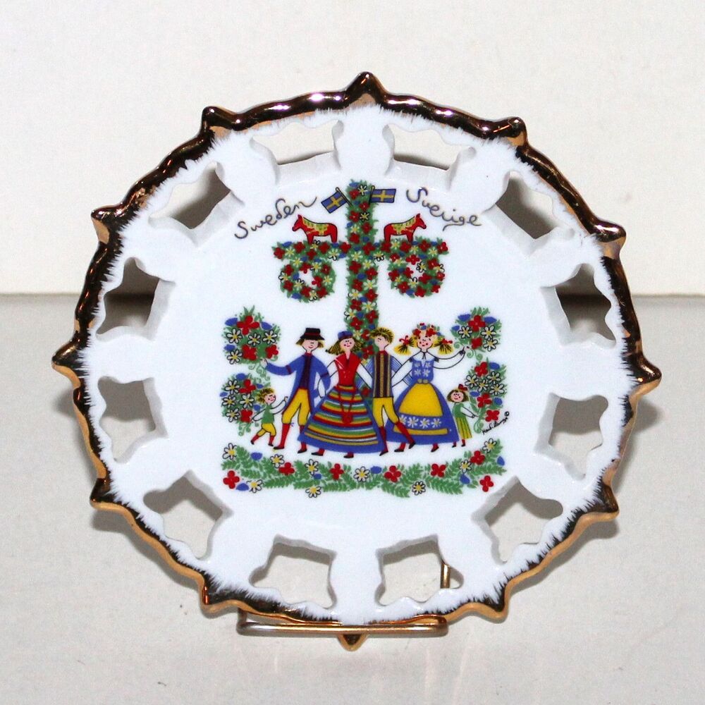 Sweden Maypole Midsummer Allan Flink white gold porcelain plate souvenir decor